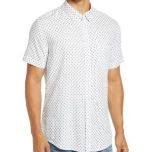 RAILS Carson Bleu Fleurs Linen Blend Short Sleeve Button Down Shirt